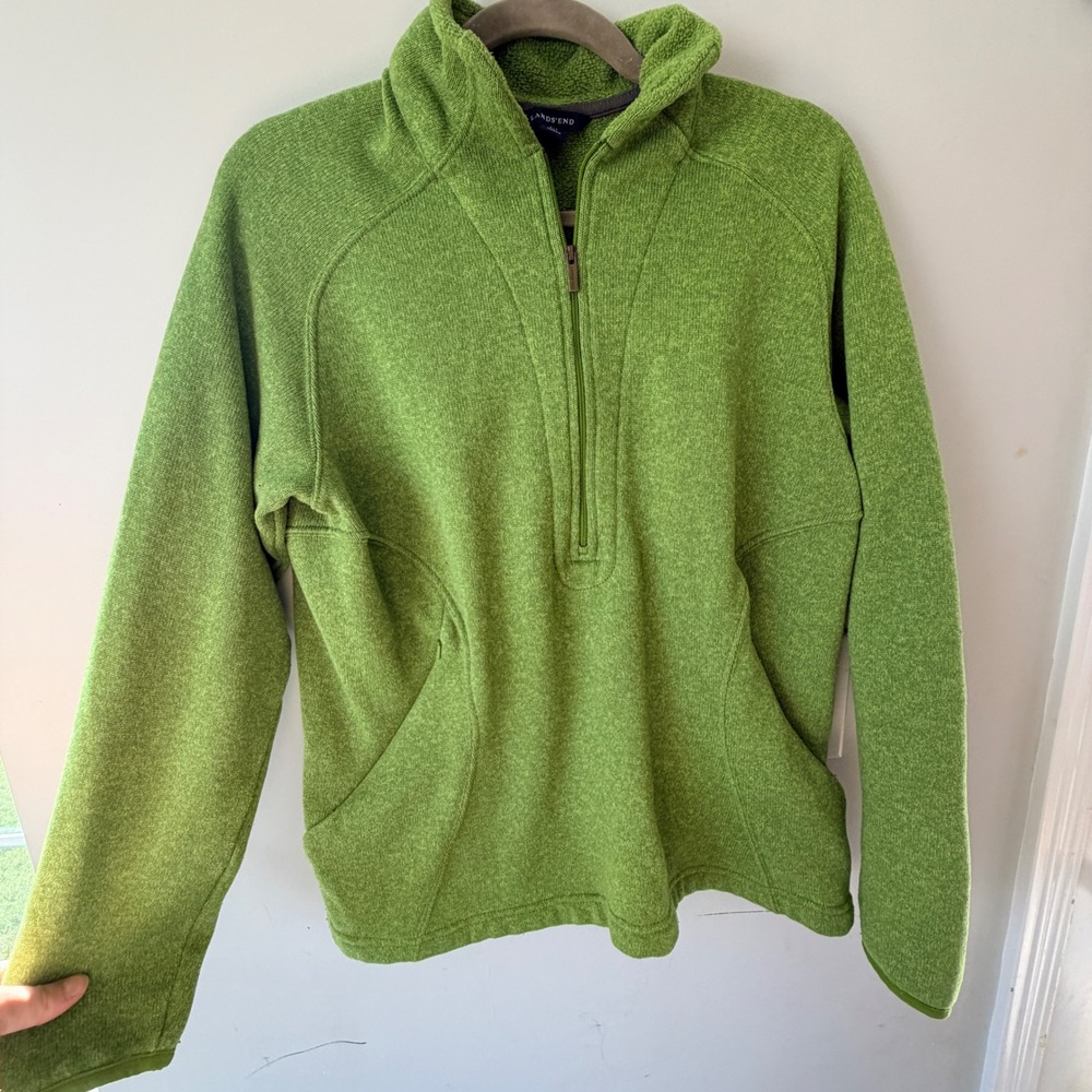 Lands End Quarter Zip Pullover Women Large 14/16 Green Sweater Fleece Gorpcore